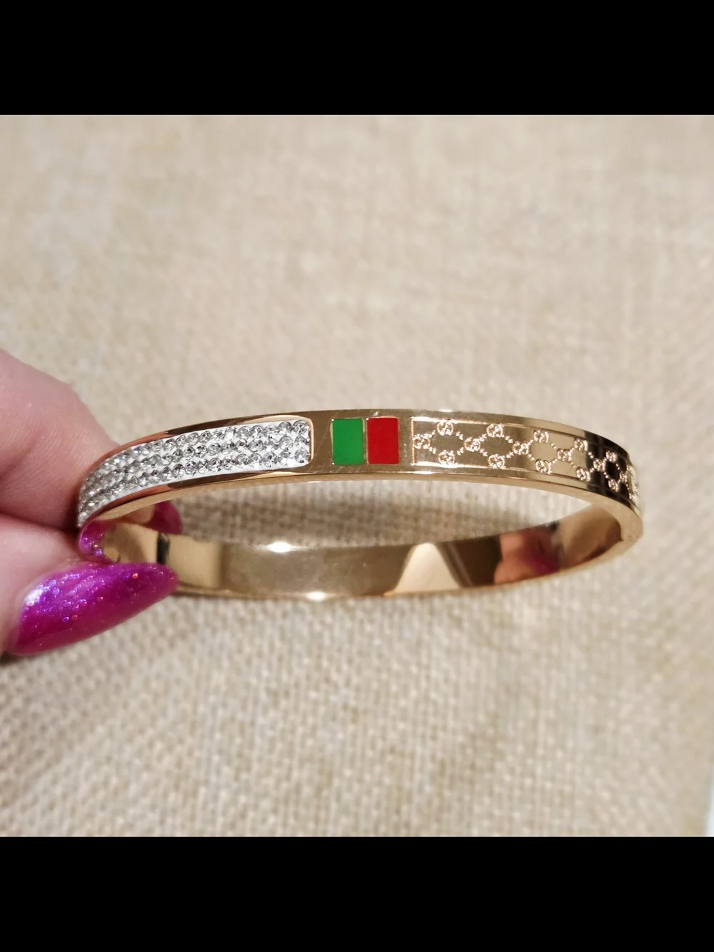 Designer Inspired Rose Gold Tone Crystal Bangle Bracelet